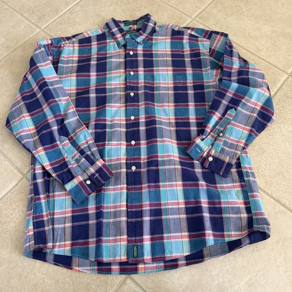 Vintage Izod Men's Plaid Button Shirt Long Sleeve Multi-Color SZ XL